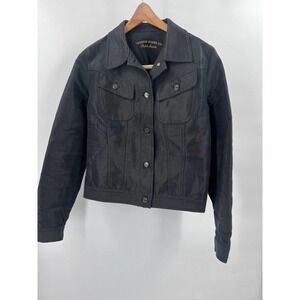 Lauren by Ralph Lauren Womens L Large Black Shiny Snap Front Moto Jacket EUC